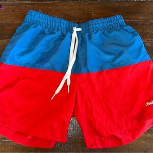 Chubbies Blue and Red Swim Trunks with Elastic Waistband and Quick Dry Fabric